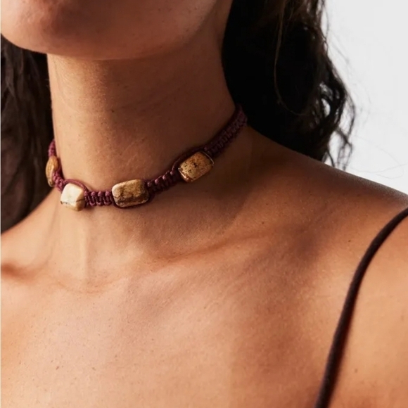 NWT Free People Sweet Carolina Choker Tan Ocean Jasper - Picture 1 of 9